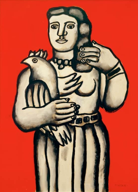 Woman with Bird on Red Background, c.1952 | Fernand Leger | Giclée Canvas Print
