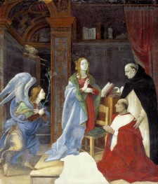 The Annunciation to Mary with Saint Thomas Aquinas and Cardinal Oliviero Carafa, c.1488/92 | Filippino Lippi