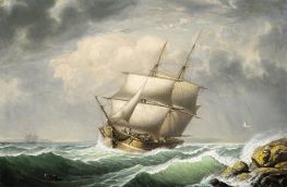 Brig Off the Maine Coast, 1851 von Fitz Henry Lane | Leinwand Kunstdruck