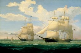 Die Schiffe 'Winged Arrow' und 'Southern Cross' im Hafen von Boston, 1853 von Fitz Henry Lane | Kunstdruck