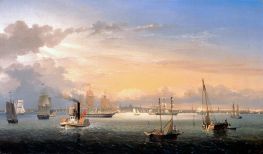Hafen von Boston, 1854 von Fitz Henry Lane | Leinwand Kunstdruck