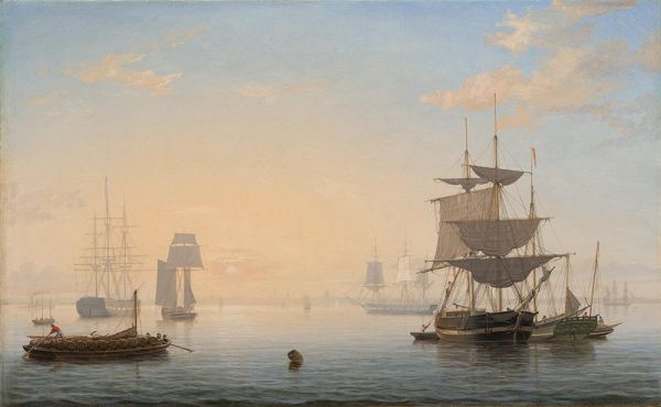 Hafen von Boston, mit der Stadt in der Ferne, c.1846/47 | Fitz Henry Lane | Giclée Leinwand Kunstdruck