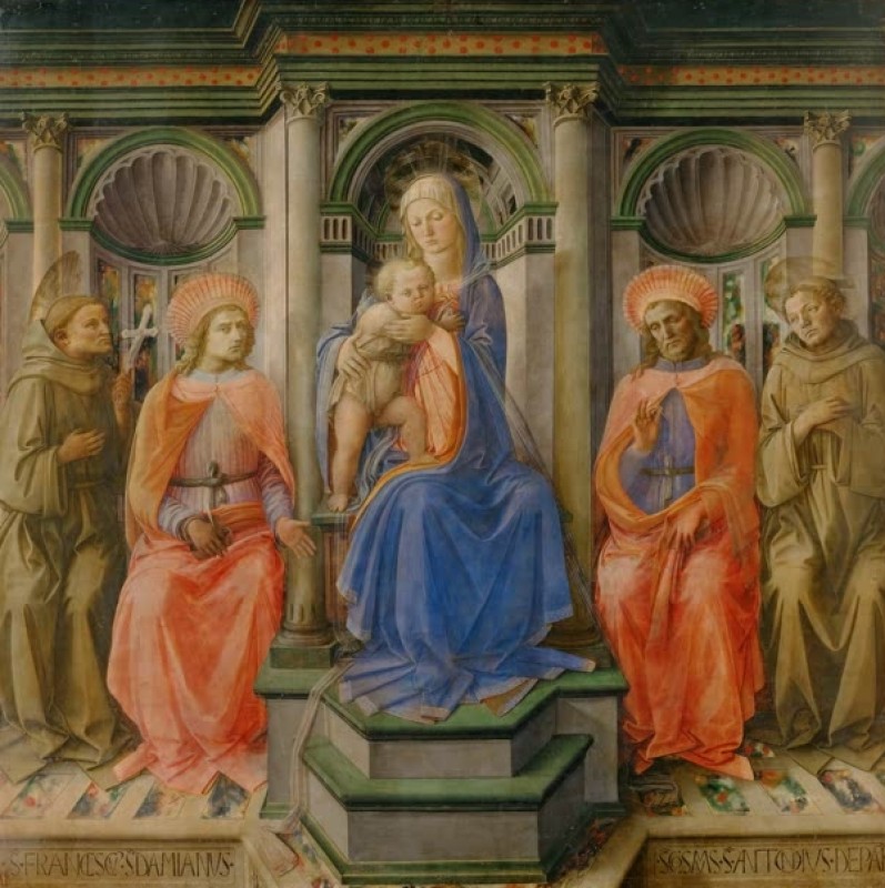 Enthroned Madonna and Child with Saints Francis of Assisi, Damian, Cosmas and Anthony of Padua, 1442 | Fra Filippo Lippi | Giclée Canvas Print