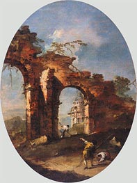 Landscape Capriccio with Figures, undated by Francesco Guardi | Canvas Print