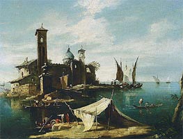 Francesco Guardi | A Capriccio of a Venetian Lagoon with Fishermen in Gondolas | Giclée Canvas Print