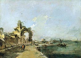 A Venetian Capriccio of the Lagoon with Figures and a Ruined Arch Beyond | Francesco Guardi | Gemälde Reproduktion