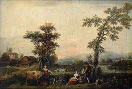 Landschaft mit Frau, die eine Kuh führt, c.1740 von Francesco Zuccarelli | Leinwand Kunstdruck