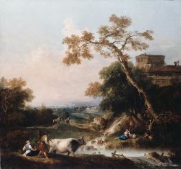 Landschaft, b.1788 von Francesco Zuccarelli | Leinwand Kunstdruck