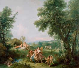 Landschaft mit der Erziehung des Bacchus, 1744 von Francesco Zuccarelli | Leinwand Kunstdruck