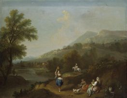 Idyllische Flusslandschaft mit Figuren, a.1762 von Francesco Zuccarelli | Leinwand Kunstdruck