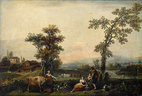 Landschaft mit Frau, die eine Kuh führt, c.1740 | Francesco Zuccarelli | Giclée Leinwand Kunstdruck