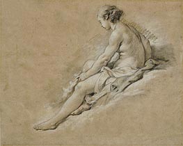 A Seated Nude Girl, undated by Boucher | Paper Art Print