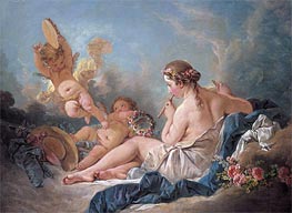 The Muse Euterpe (A Reclining Nymph Playing the Flute with Putti), 1752 von Boucher | Leinwand Kunstdruck