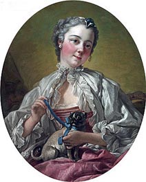 Young Lady Holding a Pug Dog | Boucher | Painting Reproduction