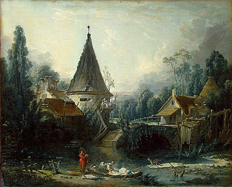 Landschaft bei Beauvais, c.1740 von Boucher | Leinwand-Kunstdruck