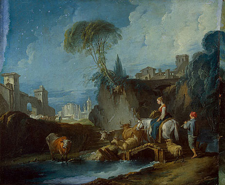 Überqueren der Brücke, c.1730 | Boucher | Giclée Leinwand Kunstdruck