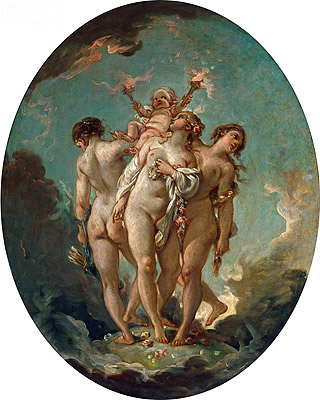 Die drei Grazien tragen Amor, den Gott der Liebe, n.d. | Boucher