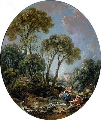 Landscape with Fisherman and a Young Woman, 1769 | Boucher | Giclée Canvas Print