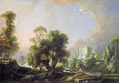 Idyllische Landschaft mit Angelnder, 1761 | Boucher