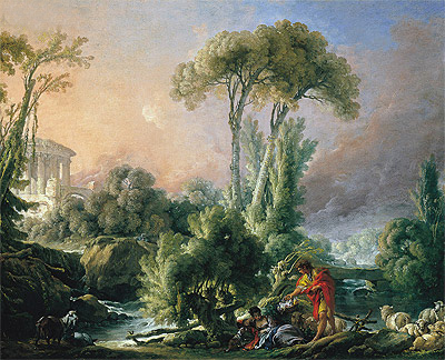 Boucher | River Landscape with an Antique Temple, 1762 | Giclée Canvas Print
