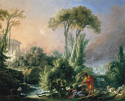 Flusslandschaft mit antikem Tempel, 1762 | Boucher