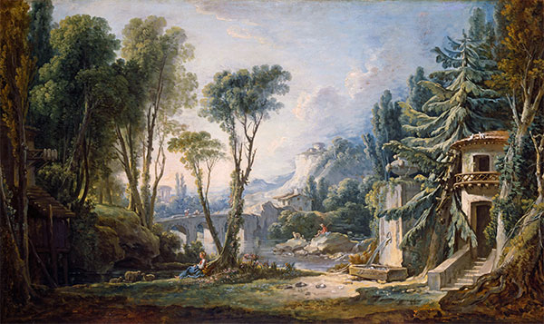 Hirtenlandschaft mit Fluss, 1741 | Boucher | Giclée Leinwand Kunstdruck