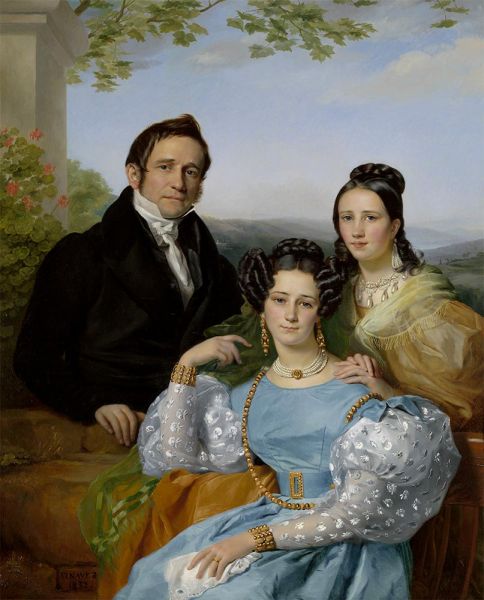 Porträt des Théodore-Joseph Jonet und seine beiden Töchter, 1832 | Francois Navez | Giclée Leinwand-Kunstdruck