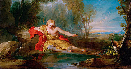 Narcissus Contemplating His Image Mirrored in the Water, c.1725/28 | Francois Lemoyne | Giclée Leinwand Kunstdruck