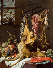 Still Life with Game Suspended on Hooks with Lobster and Two Monkeys | Frans Snyders | Painting Reproduction