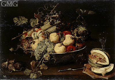 Fruit in a Bowl and a Sliced Melon, c.1650 | Frans Snyders | Giclée Leinwand Kunstdruck