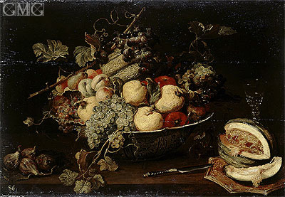 Fruit in a Bowl and a Sliced Melon, c.1650 | Frans Snyders