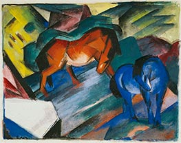Rotes und blaues Pferd, 1912 von Franz Marc | Papier-Kunstdruck