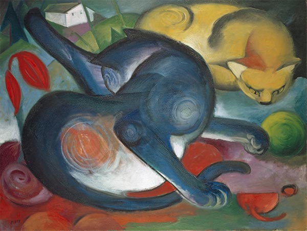 Zwei Katzen, blau und gelb, 1912 | Franz Marc