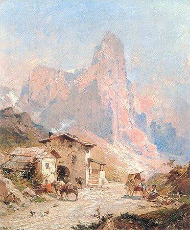 Figures in a Village in the Dolomites, 1887 | Unterberger | Giclée Leinwand Kunstdruck