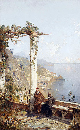 Capuchin Monks from the Monastery in Amalfi above the Bay of Naples, undated | Unterberger | Giclée Canvas Print