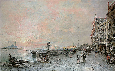 The Riva dei sette Martiri, looking towards the Ponte de la Veneta Marina, Venice, 1894 | Unterberger | Giclée Canvas Print