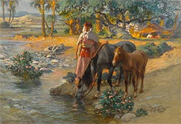 Tränken der Pferde, 1921 von Frederick Arthur Bridgman | Leinwand Kunstdruck