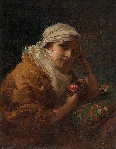 Frau mit Blume, 1881 | Frederick Arthur Bridgman | Giclée Leinwand Kunstdruck