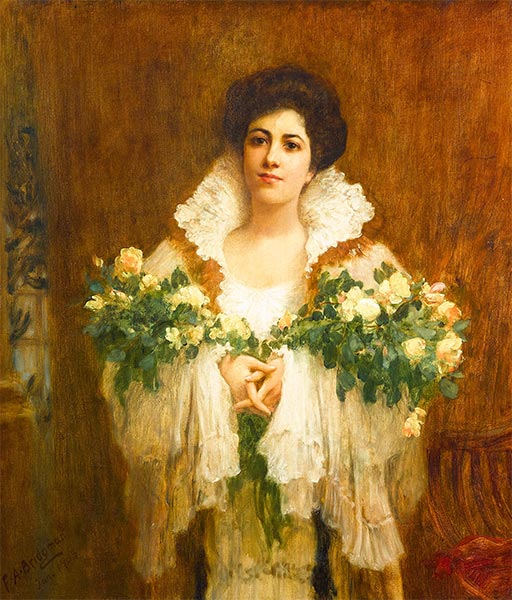 Frederick Arthur Bridgman | A Lady Holding Bouquets of Yellow Roses, 1903 | Giclée Canvas Print