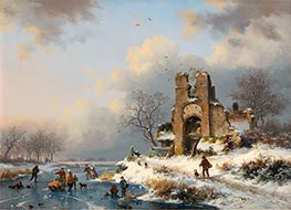 Winterlandschaft mit Blick auf die Burgruine Brederode, 1862 von Kruseman | Leinwand Kunstdruck