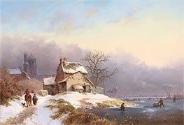Dorfbewohner an einem zugefrorenen Fluss, 1849 von Kruseman | Leinwand Kunstdruck