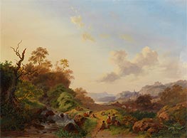 Kruseman | Summer Landscape with Figures and Cattle near a Waterfall | Giclée Canvas Print