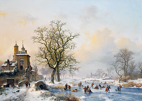 Winter Landscape with Skaters near a Castle, undated | Kruseman | Giclée Canvas Print