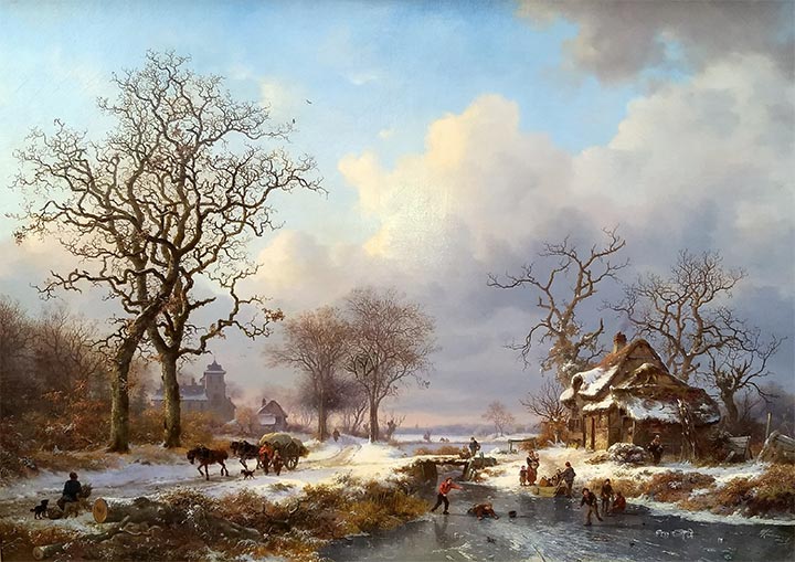 Niederländische Winterlandschaft mit Schlittschuhläufern, 1864 | Kruseman