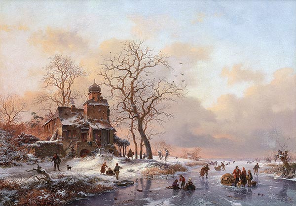 Winter Scene with Figures Skating, 1868 | Kruseman | Giclée Canvas Print