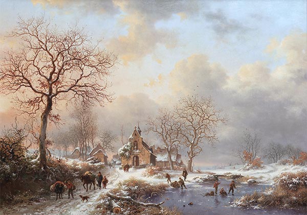 Winterlandschaft mit Figuren in der Nähe der Kapelle 'Notre-Dame des Affliges' bei Stalle, 1869 | Kruseman