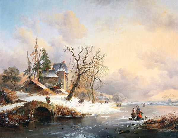 Kruseman | Winter Landscape with Figures near a Mansion, Undated | Giclée Canvas Print