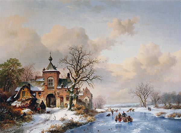 Frozen Waterway beside a Castle, 1859 | Kruseman