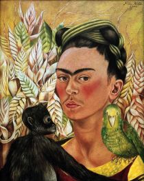 Self Portrait with monkey and parrot, 1942 by Frida Kahlo | Canvas Print
