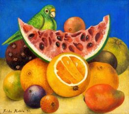 Still life with a parrot and fruit, 1951 by Frida Kahlo | Giclée Canvas Print